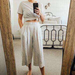 Linen Wide-Leg Crop Pants